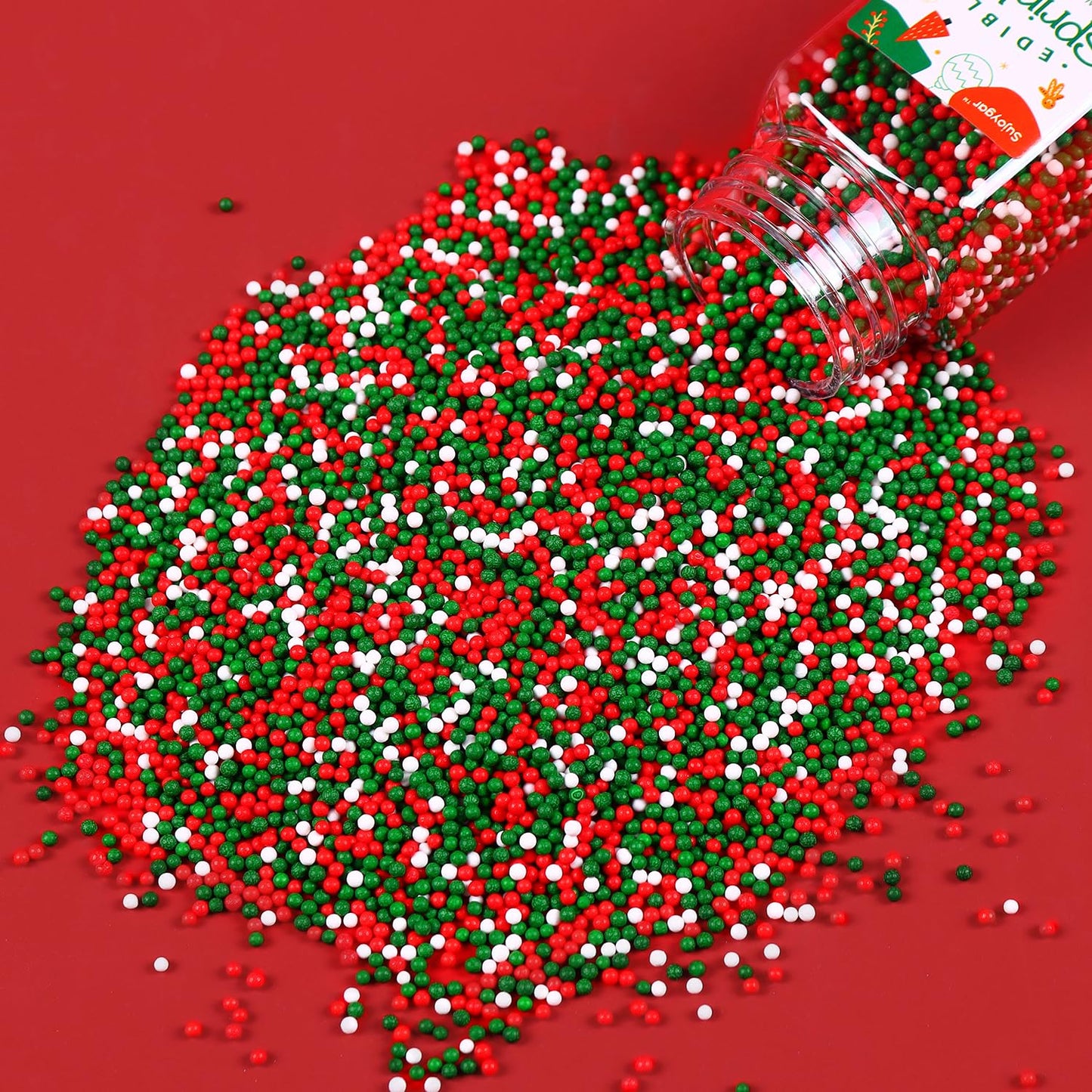 Christmas Nonpareils Sprinkles, 3.52Oz Christmas Sprinkles For Cake Decorating Cupcake Toppers Baking Cookie Ice Cream Dount Cho