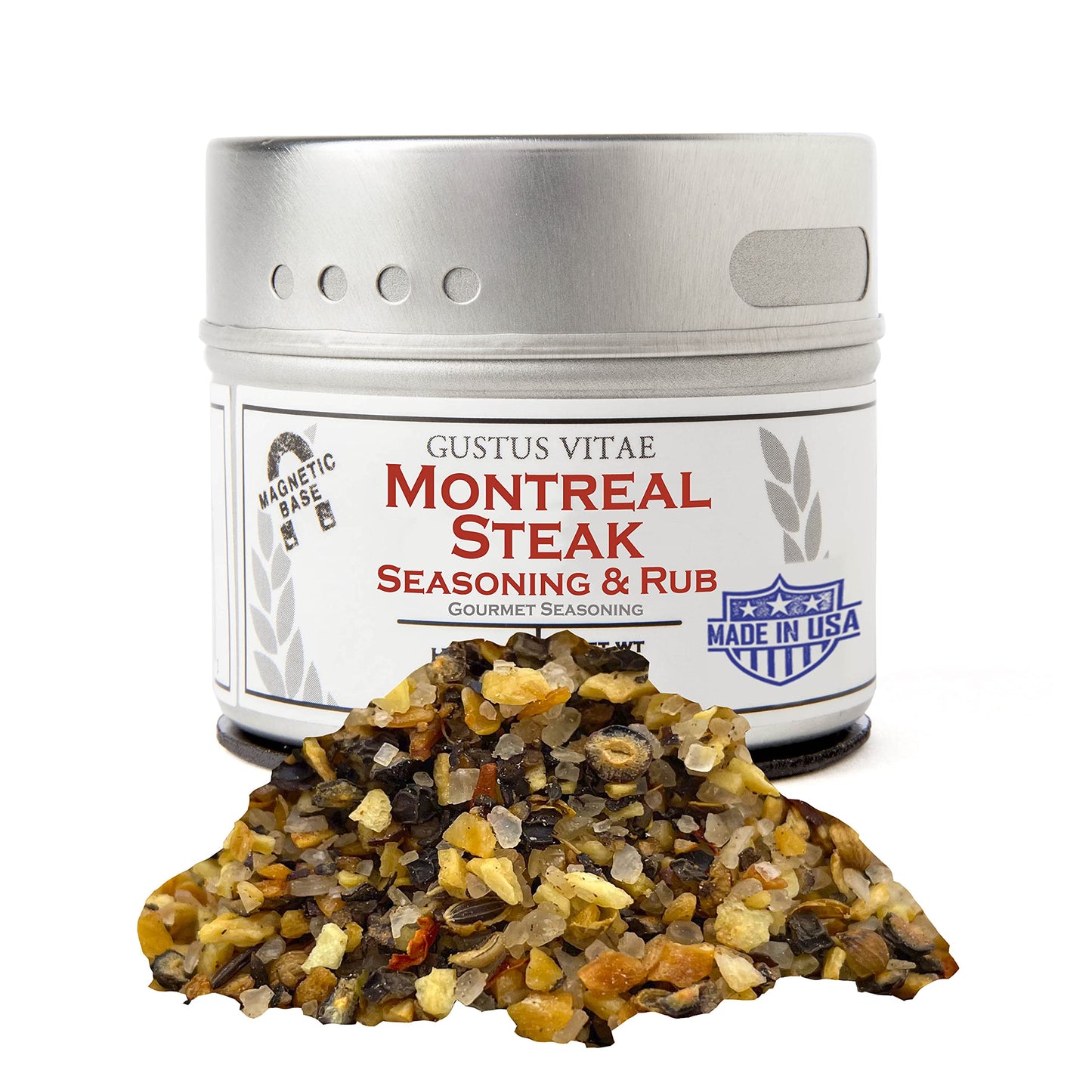 Gustus Vitae Montreal Steak Seasoning, All Natural Spice Blend, 2.5 Ounce, Silver Magnetic Tin