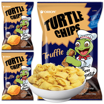 K-Munchies Orion Turtle Chips - Large 3 X 160-Gram Truffle Flavor Korean Chips - Big Bag, Party Size Tasty, Crispy Korean Corn S
