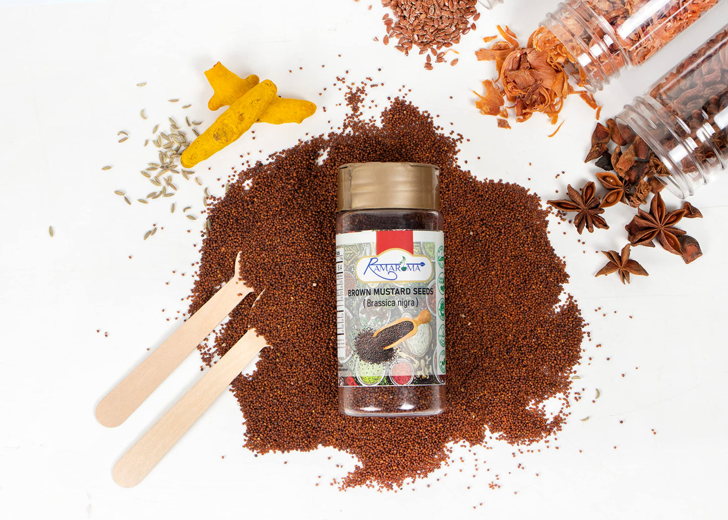Ramaroma Brown Mustard Seed Whole - Gourmet Indian Spice - Hot & Spicy Flavor - Easy To Store - 4 Oz (113G). Medium Dual Sifter