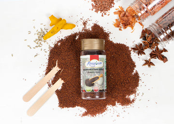 Ramaroma Brown Mustard Seed Whole - Gourmet Indian Spice - Hot & Spicy Flavor - Easy To Store - 4 Oz (113G). Medium Dual Sifter
