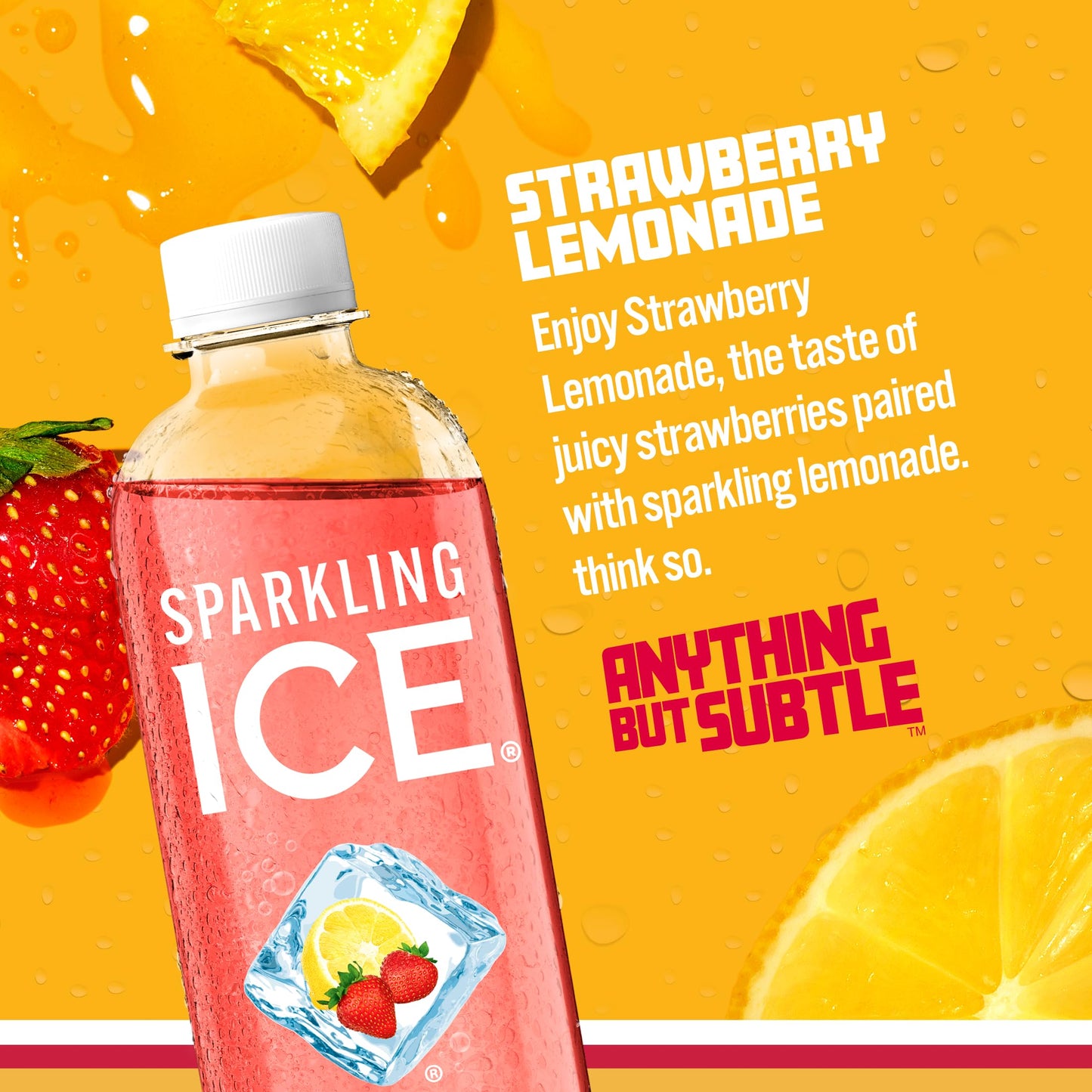 Sparkling Ice Strawberry Lemonade Sparkling Water, Zero Sugar, 17 Fl Oz Bottles, Pack of 12