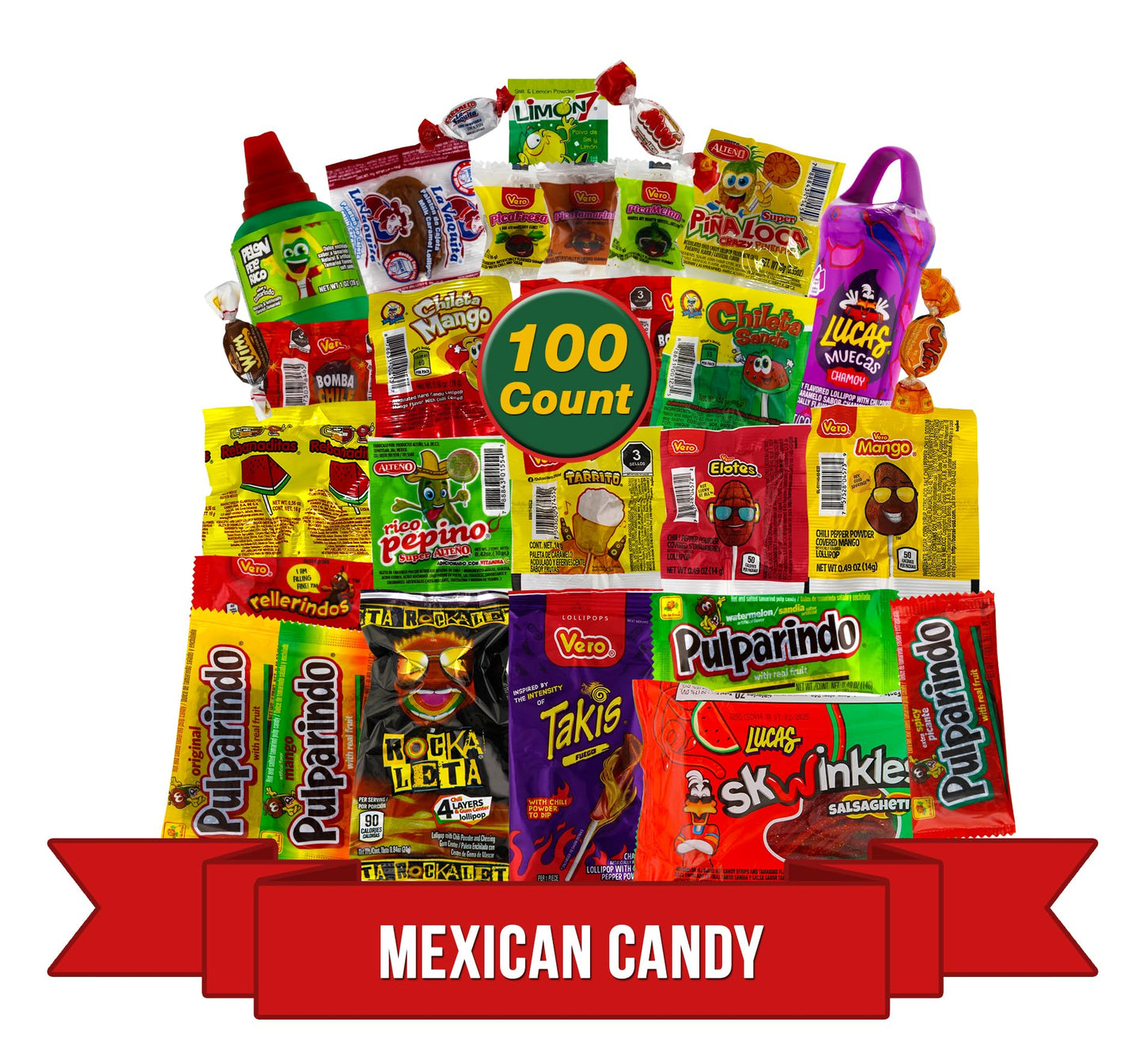 LookOn Mexican Candy Mix Bag Family Pack - Sweet, Sour & Spicy - 100 Count - Pack of 1 (100 Pieces Set)