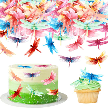 45PCS Edible Dragonfly Cupcake Toppers Wafer Paper Insect Themed Cake Decoration Drink Topper Wedding Baby bath Cake Decorations