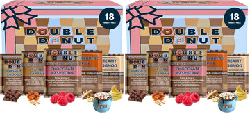 Double Donut Flavored Hot Chocolate Packets Variety Pack,18 Count Includes Classic, Chocolate Raspberry, Salted Caramel & Pepper
