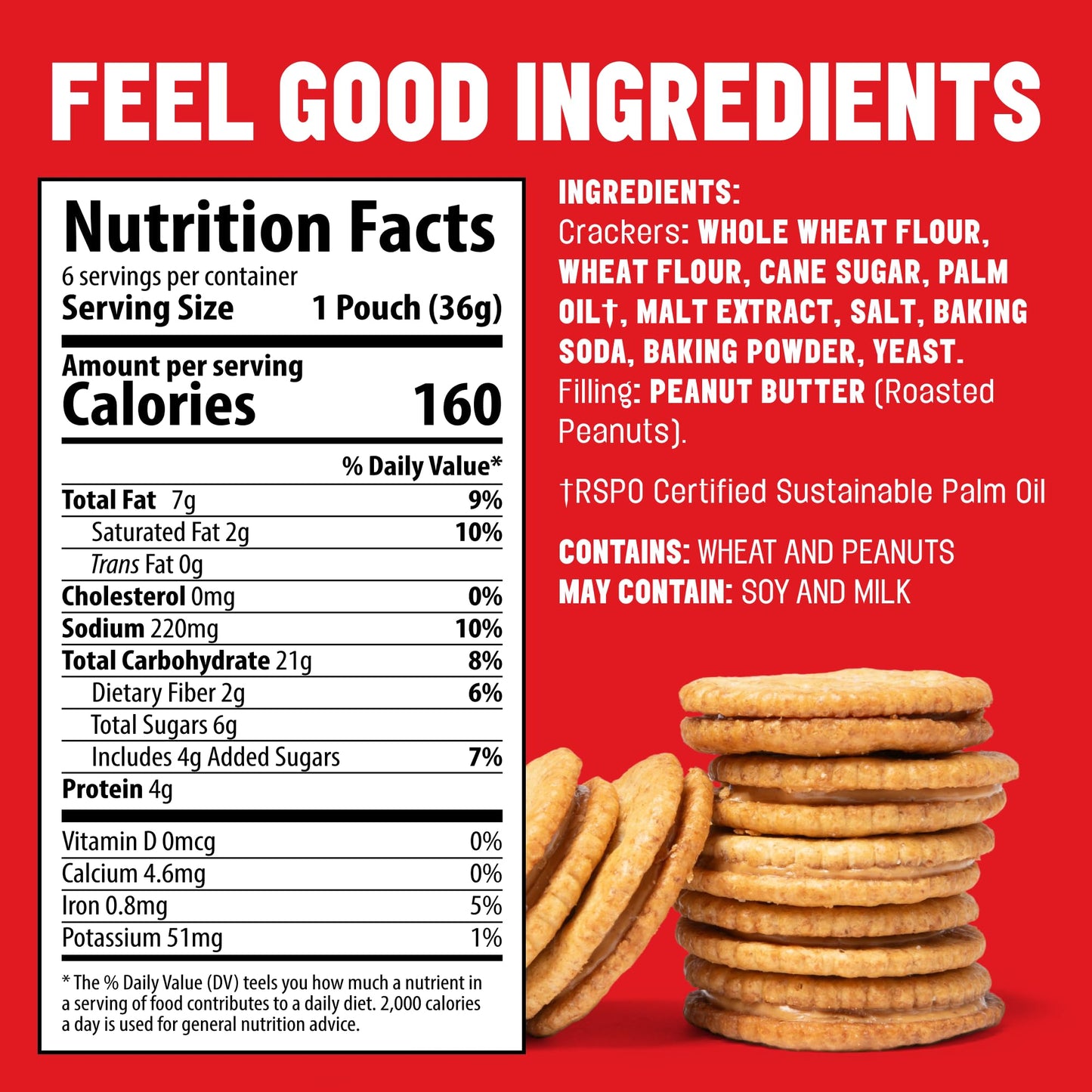 Mavericks Sandwich ers Peanut Butter - Plant-Based Peanut Butter Sandwich  Snack ers  Whole Grain  Non-GMO - 1 Box (6 Snack Packs)