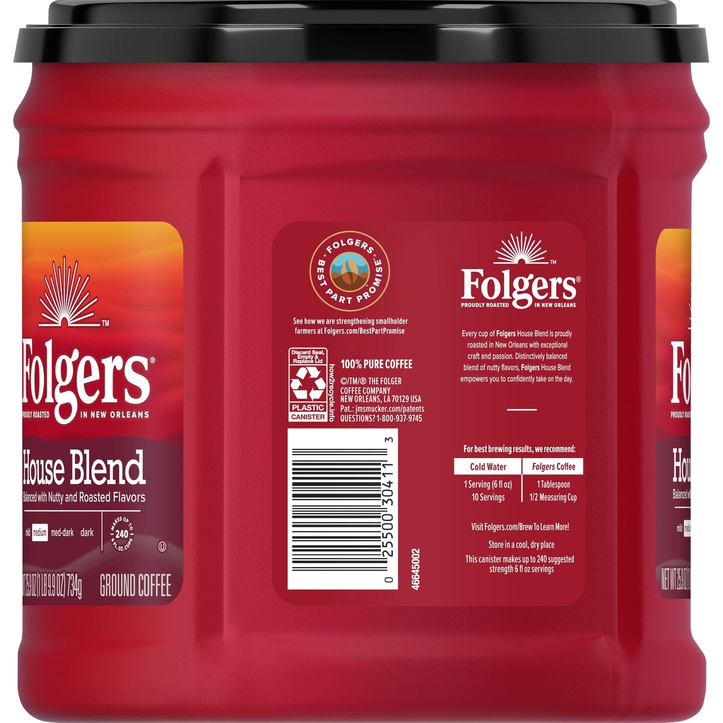Folgers House Blend Medium Roast Ground Coffee, 25.9 Ounce (Pack of 6)
