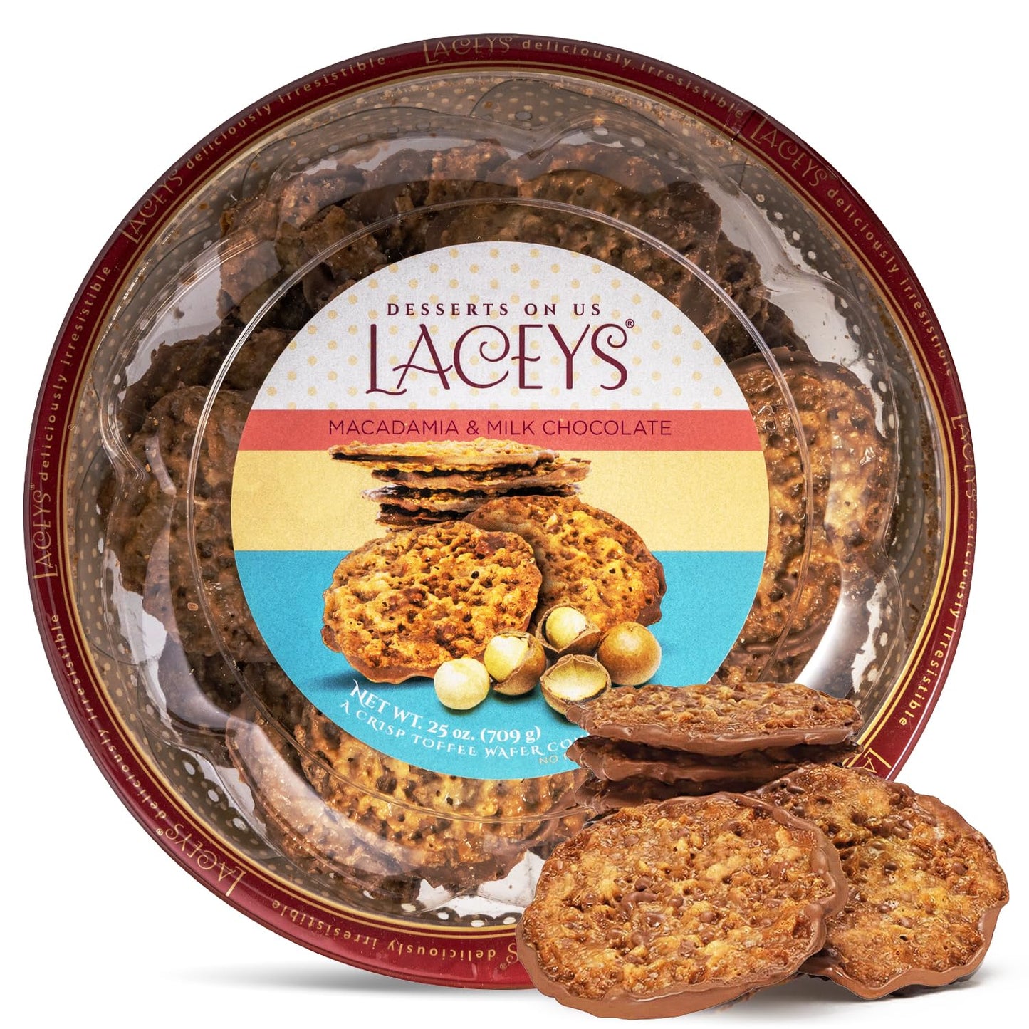 Laceys Gourmet Cookies | Light and Crispy Delicious Cookies | Handcrafted by Desserts On Us (25 Ounce, Macadamia & Milk Chocolat