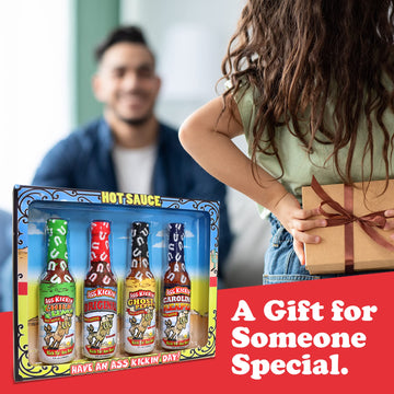 ASS KICKIN Hot Sauce Gift Set - Premium Gourmet Hot Sauce for Wings & Burritos - 4 Pack of 5 Fl Oz