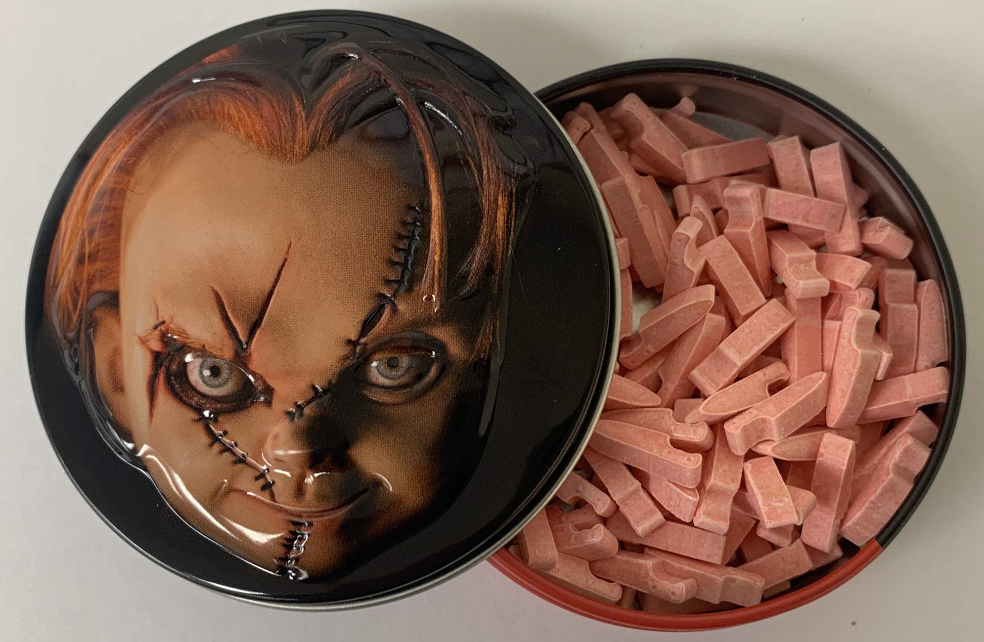Boston America Childs Play Chucky Sour Cherry Candy Knives - 1.2 Ounce Collectible Tin