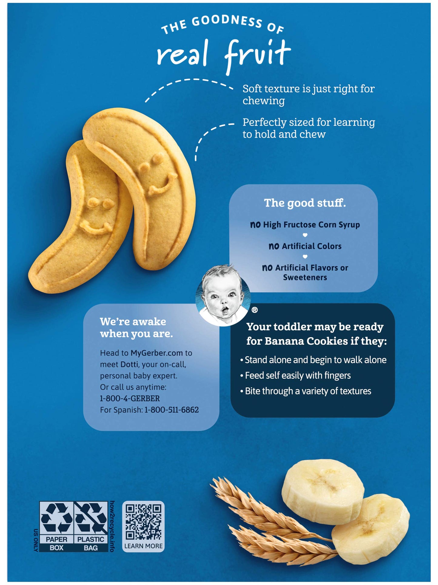 Gerber Toddler Cookies, Banana Cookies, Baked With Real Bananas, Non Gmo Cookies For Toddlers, 5 Ounce Box (Pack Of 5)