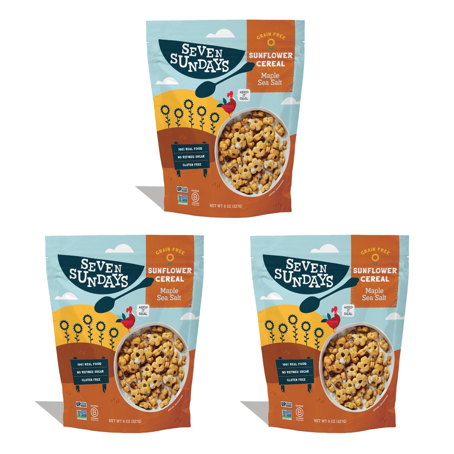Seven Sundays Sunflower Cereal, Maple Sea Salt, 8 Oz Bag (Pack of 3), Grain & Gluten Free, 5g Upcycled Protein, 0g Refined Sugar