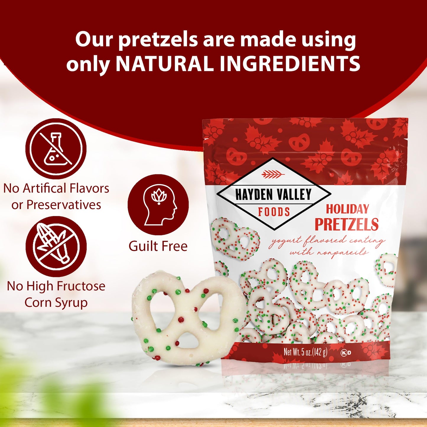 Hayden Valley Foods Flavored Covered Pretzel Variety Pack | 5 oz Bags (Pack of 3) | Chocolate Peppermint, Holiday Yogurt and Hot