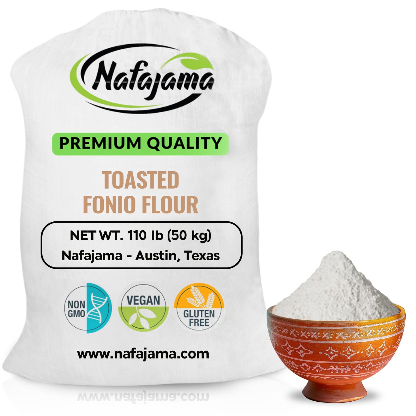 Nafajama enhanced Gluten-Free Toasted Fonio Flour | Ancient African Superfood | All-Natural  Non-GMO  Vegan  High-Fiber (1 Bag of 110 lb / 50 KG)