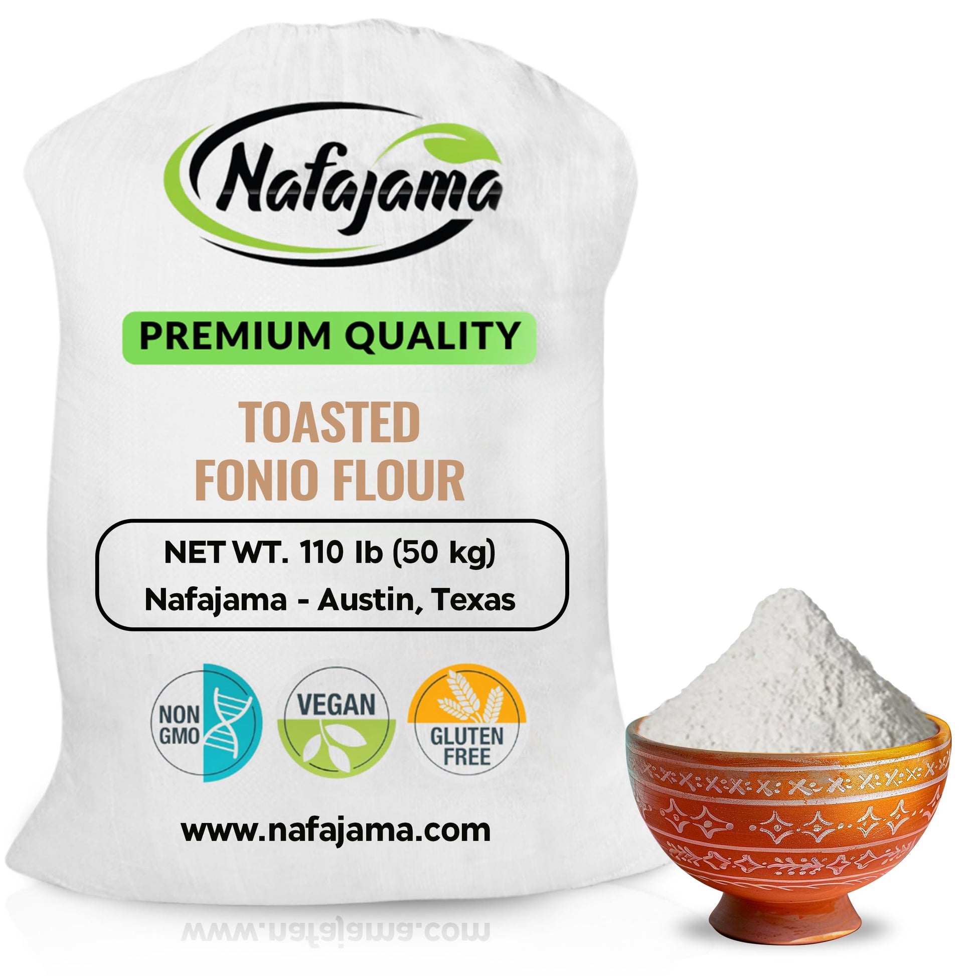 Nafajama enhanced Gluten-Free Toasted Fonio Flour | Ancient African Superfood | All-Natural  Non-GMO  Vegan  High-Fiber (1 Bag of 110 lb / 50 KG)