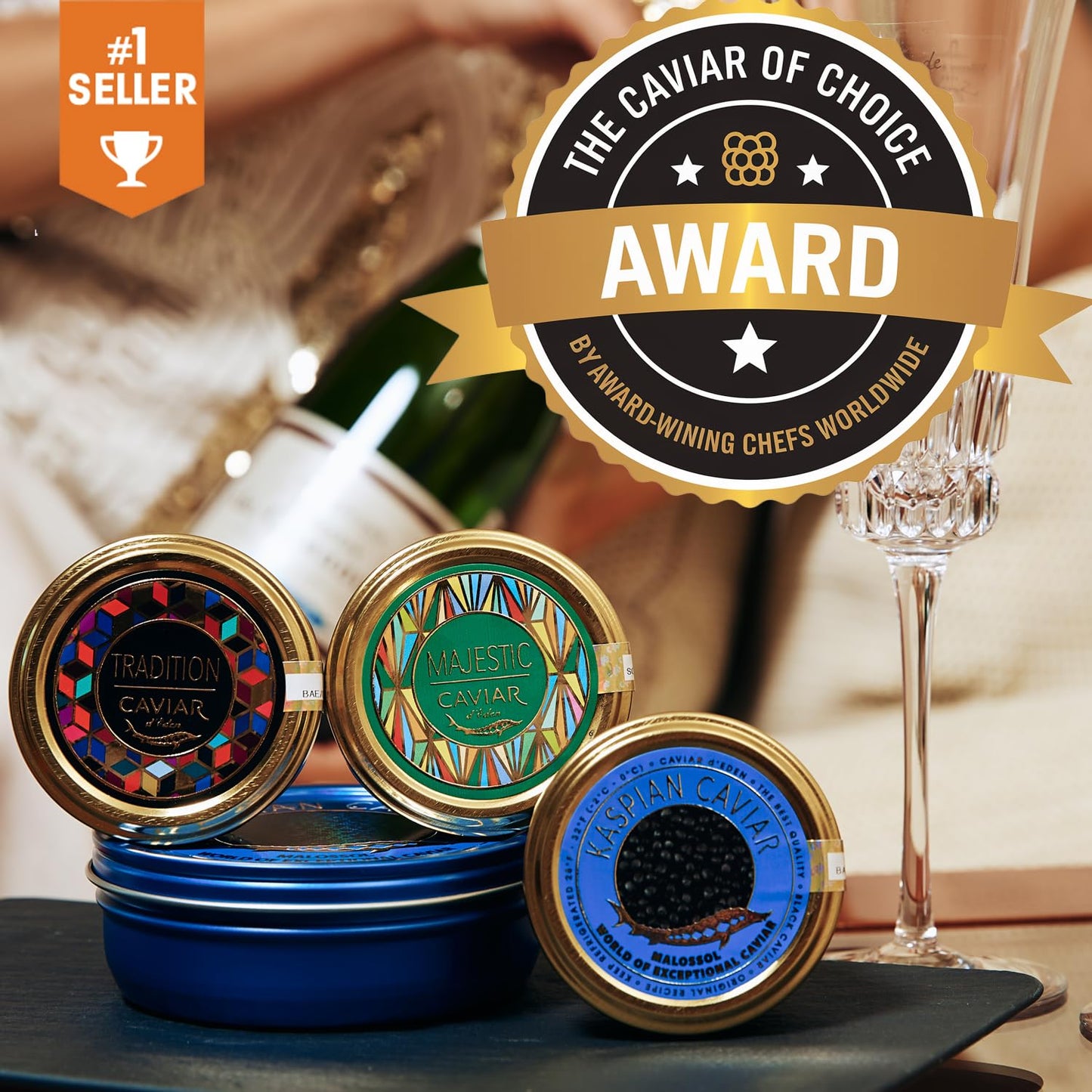 Kaspian Collection - Premium Osetra Sturgeon Black Caviar - 8.8 Oz / 250 G In Metal Jar - Black Caviar With