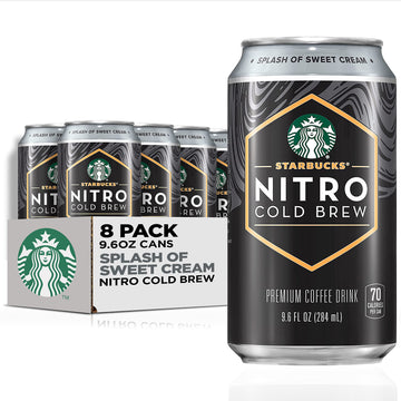 Starbucks Nitro Cold Brew Coffee, Splash Of Sweet Cream, 9.6 Fl Oz Cans (8 Pack), Iced Coffee, Cold Brew Coffee, Coffee Drink