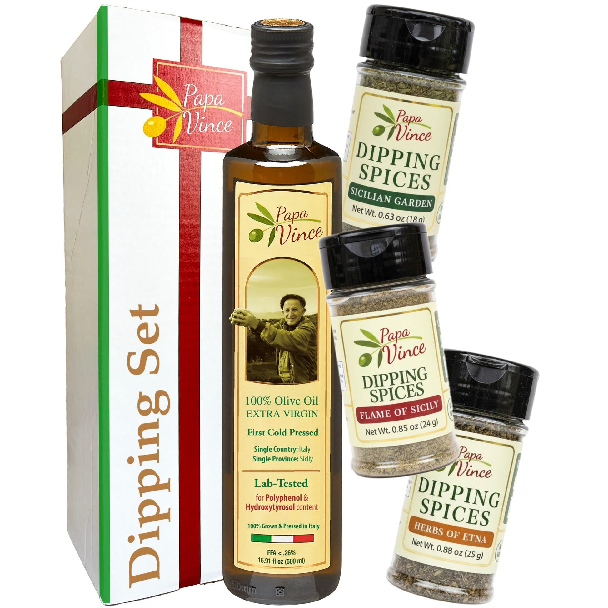Papa Vince Bread Dipping Gift Set - Italian Extra Virflavor Blend Olive Oil & 3 Seasoning Spices For Bread Dipping  Tasting & Appetizers