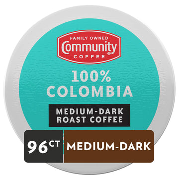Community Coffee 100% Colombia Coffee Pods, Medium Dark Roast, 96 Count, Compatible with Keurig 2.0