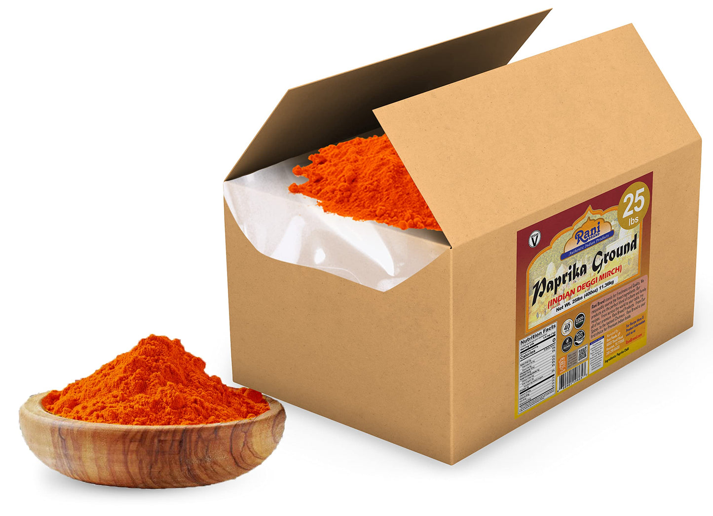 Rani Paprika (Deggi Mirch, Low Heat) Spice Powder, Ground 400Oz (25Lbs) 11.36Kg Bulk Box ~ All Natural, Salt-Free | Vegan | No C