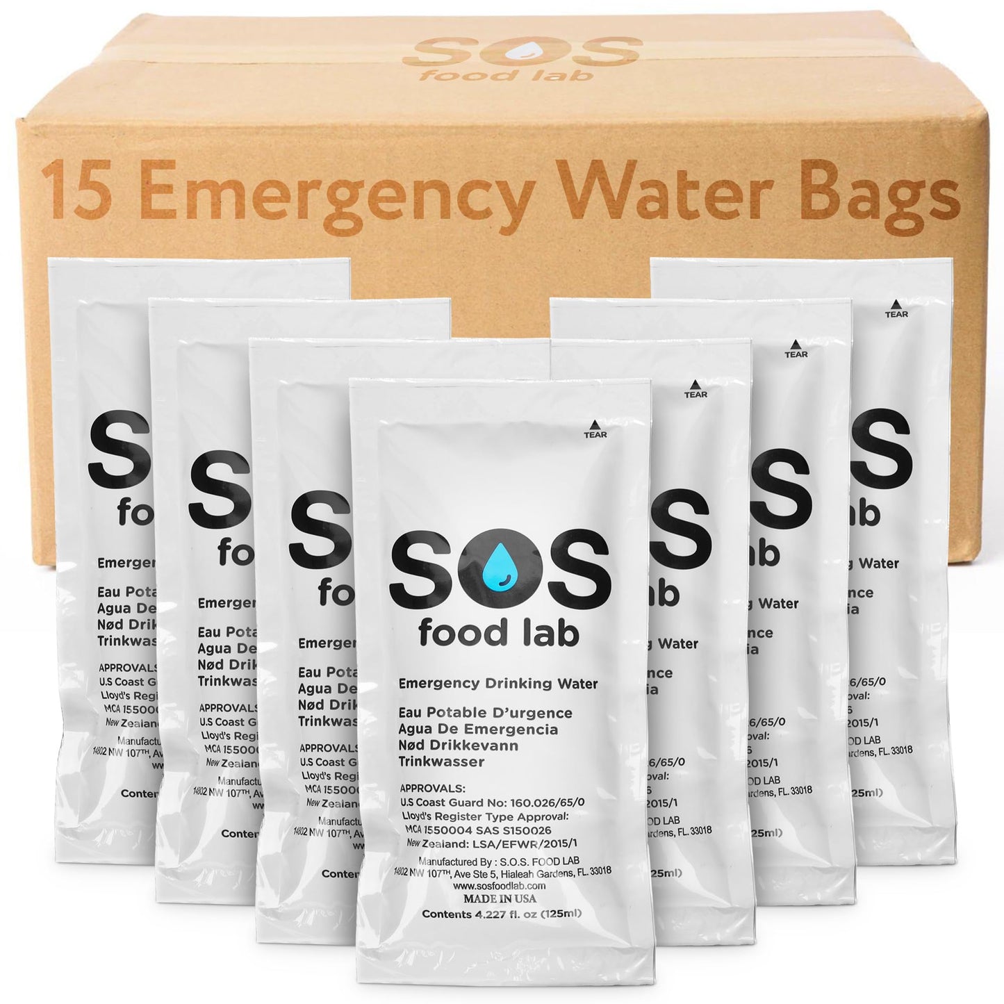 Sos Emergency Water Survival Bag - 15 Individually Packed Water Packets With 125 Ml Water Disasters Including Earthquake, Hurric