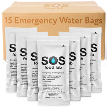 Sos Emergency Water Survival Bag - 15 Individually Packed Water Packets With 125 Ml Water Disasters Including Earthquake, Hurric