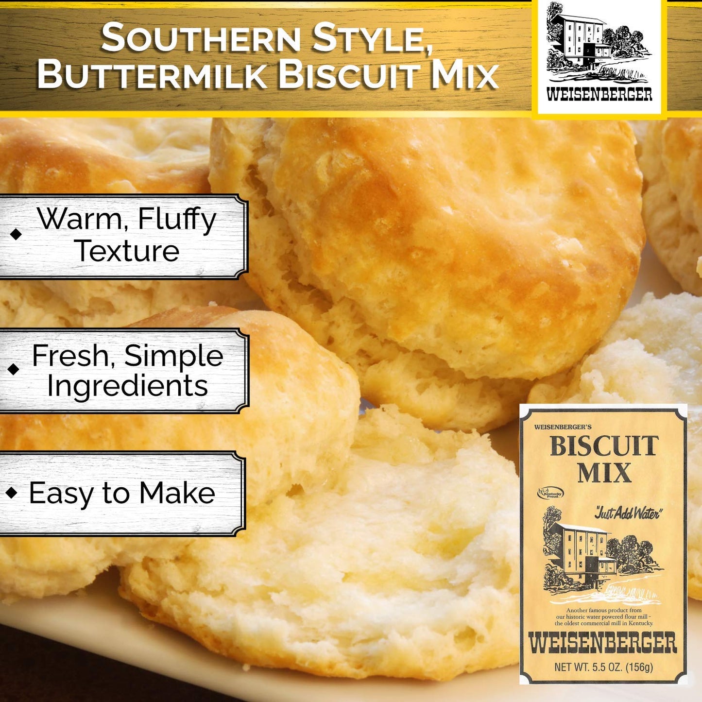 Weisenberger Biscuit Mix - Southern Style Buttermilk Biscuit Mix - Made From Non-Gmo Soft Red Wheat - Traditional Old Fashioned Recipe - 5.5 Oz, Pack Of 3