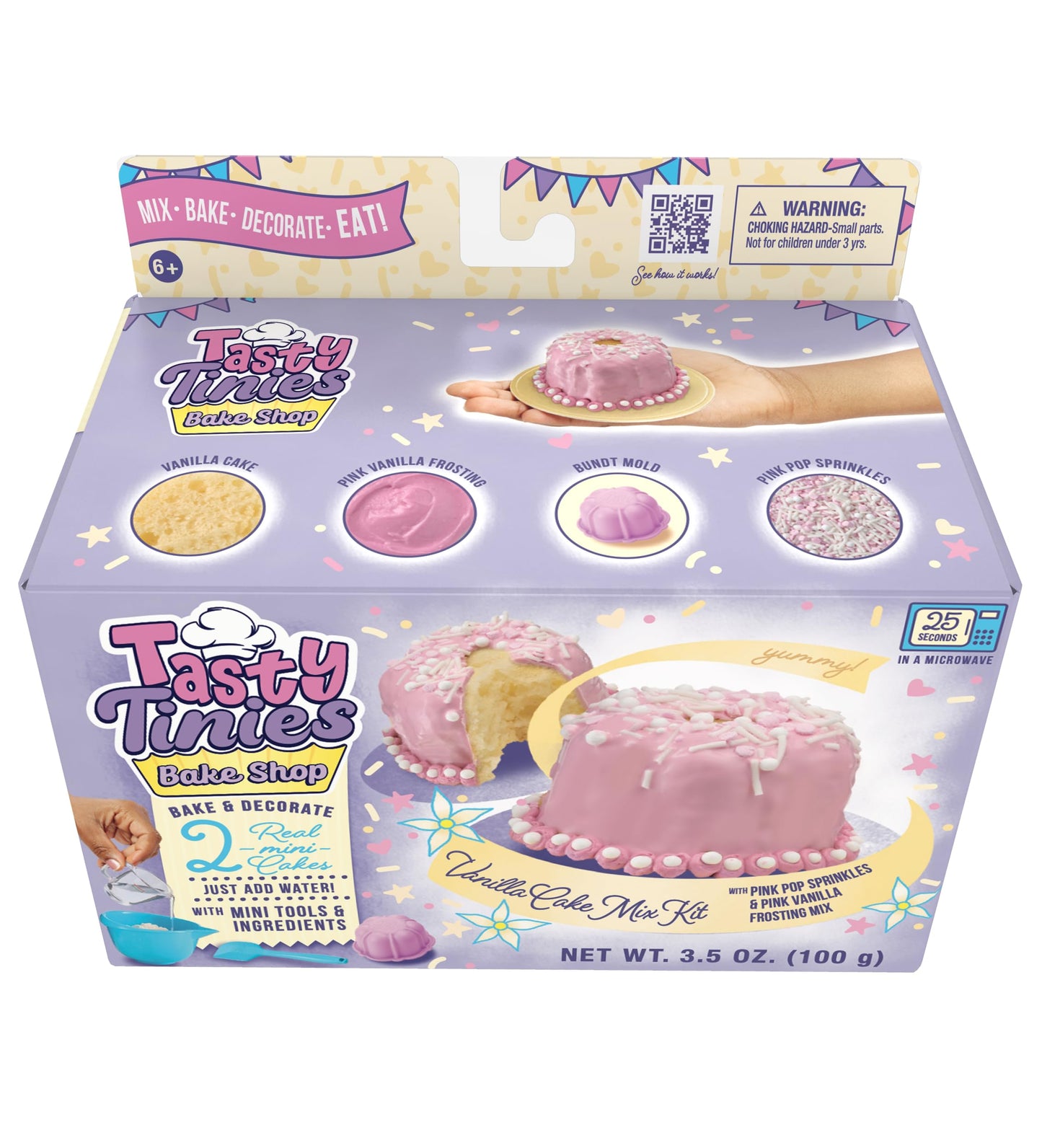 Goliath Tasty Tinies Bake Shop Vanilla Cake Mix Kit with Pink Pop Sprinkles & Pink Vanilla Frosting | Bake & Decorate 2 Real Min