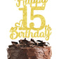 15Th Birthday Cake Topper - Double Sided Gold Glitter, Happy 15Th Birthday Cake Topper For Girls,15 Cake Decorations For Girls,