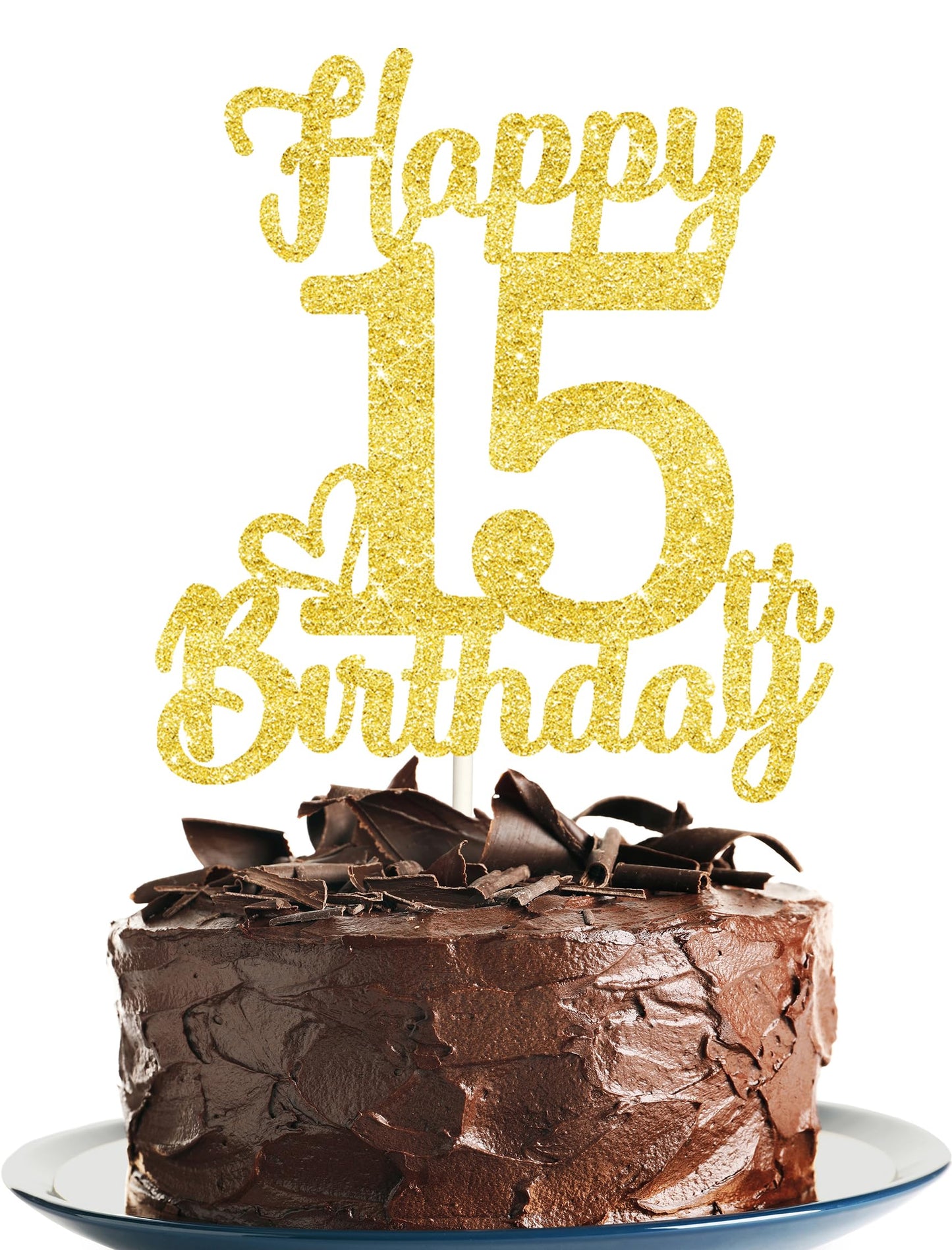 15Th Birthday Cake Topper - Double Sided Gold Glitter, Happy 15Th Birthday Cake Topper For Girls,15 Cake Decorations For Girls,