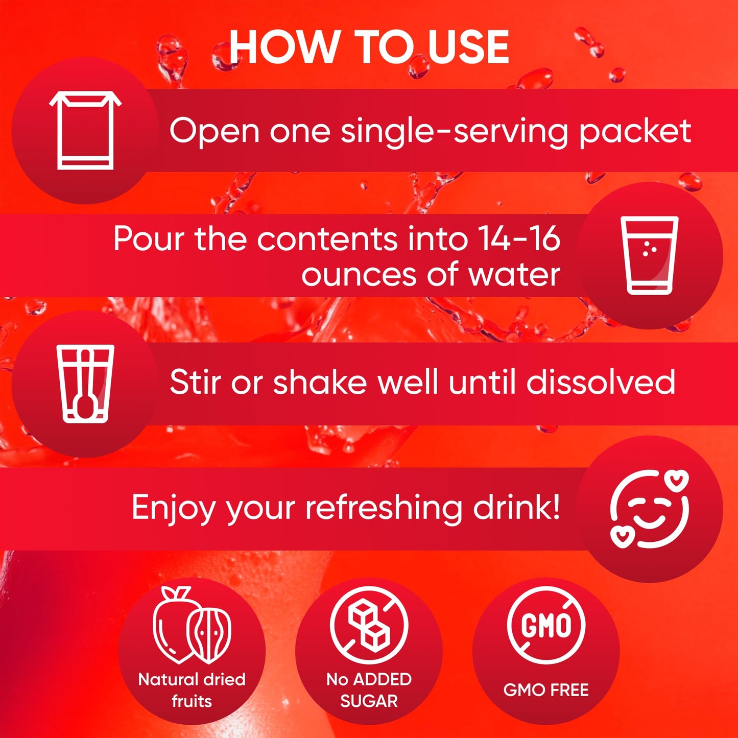 Refresher Drink Strawberry Splash - Natural Strawberry Mix With Real Fruit Pieces - Zero Sugar, Low-Calorie, Non-Gmo - Hydrate B