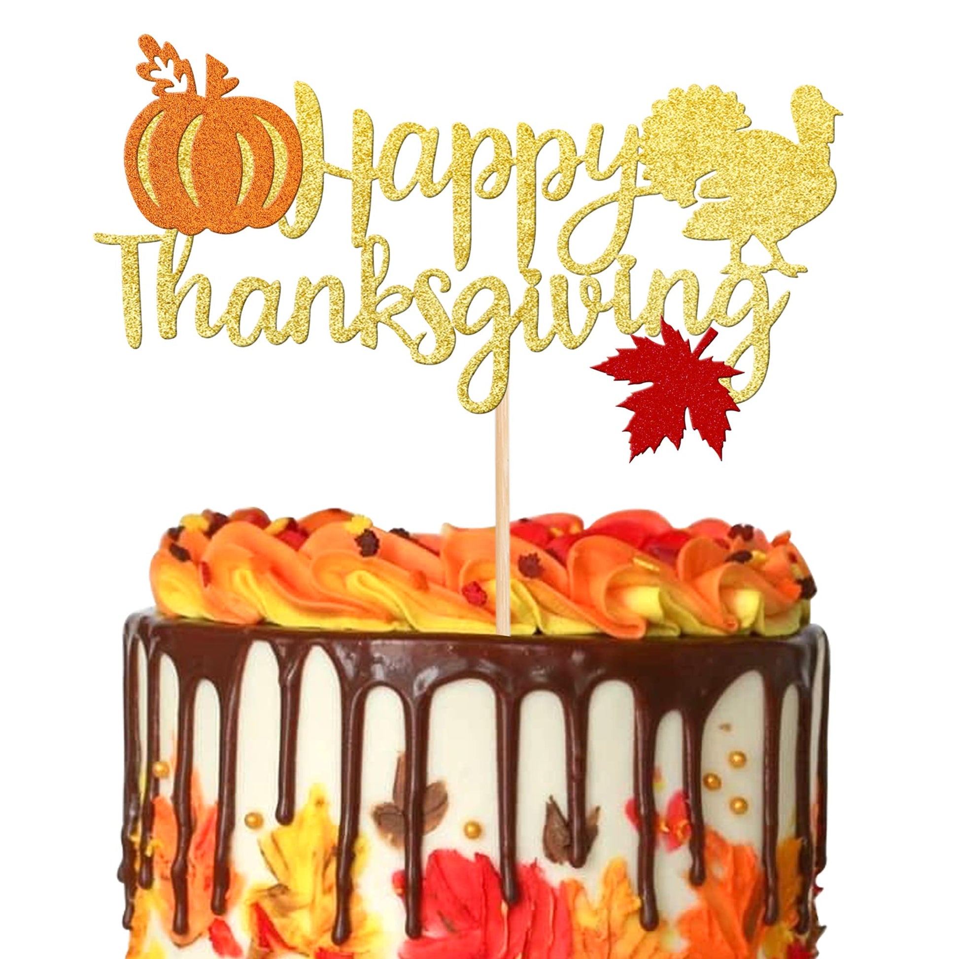1 Pcs Happy Thanksgiving Cake Topper With Maple Leaf Turkey Pumpkin Fall Theme Cake Pick For Thanksgiving Day Theme Party Cake D