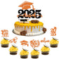 YCTHUNFISH 25 Pack Graduation Cupcake Toppers, Orange Glitter Grad Cap Decorations for 2025 Graduation Party Supplies