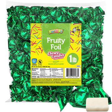 Zazers Green Apple Chewy Taffy Candy - 1-Pound Bag of Zazers Fruity Foil Chewy Candy - Green Apple Flavor, Individually Wrapped,