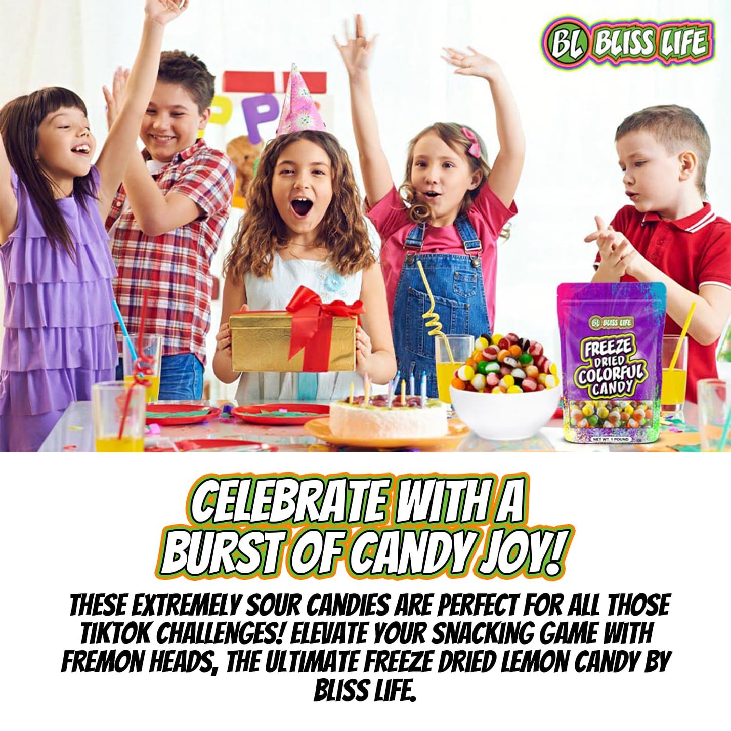 Bliss Life Freeze Dried Colorful Candy, Mixed Berry Sour Crunchy Sweet, For Parties, Classroom, Office, Goodie Bags, Snack For K