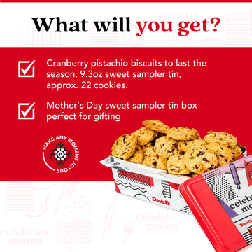 David'S Cookies Celebrate Moms Cranberry Pistachio Biscuits Sweet Sampler Tin - Irresistible Crunch, Snacks And Bakery Treats -