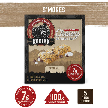 Kodiak Cakes Chewy Granola Protein Snack Bars Variety Pack, S'Mores, Chocolate Chip, Double Chocolate, High Protein, 100% Whole Grains, Pack Of 4 (20 Bars Total)