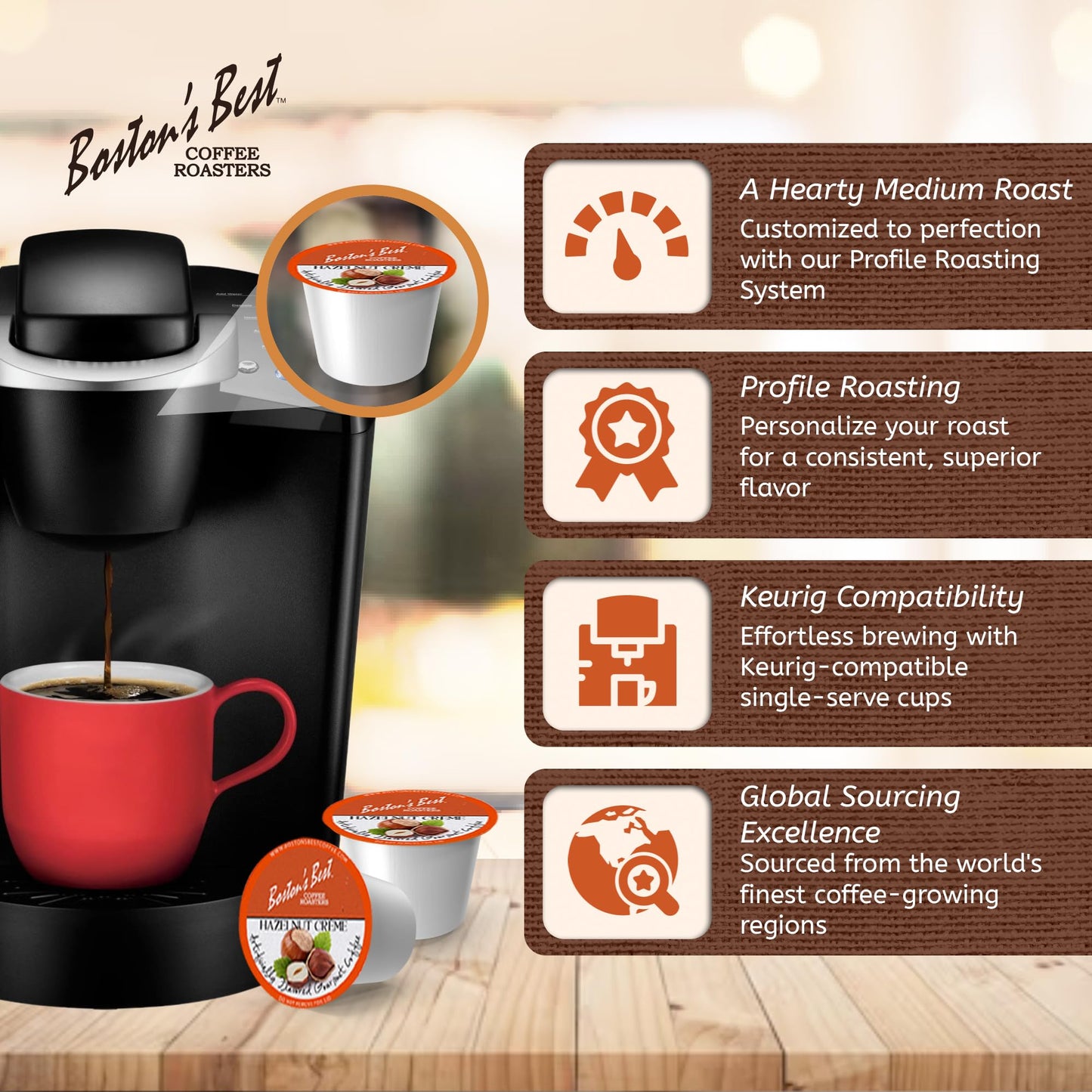 Bostons Best Gourmet Coffee - Hazelnut Creme Flavor, Compatible with Keurig, 42 Single Serve Cups, Model 017809009080