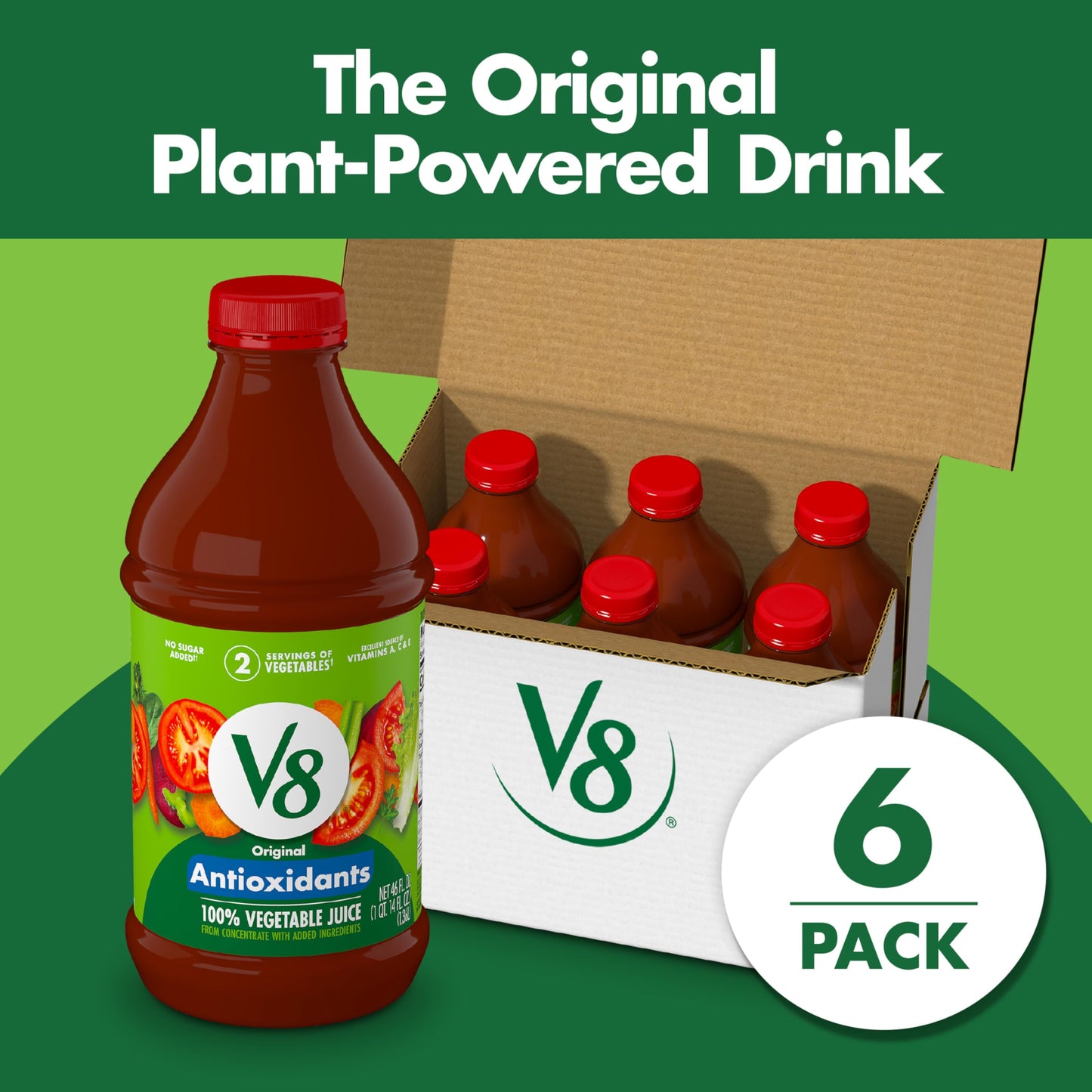 V8 Antioxidants Original 100% Vegetable Juice, 46 Fl Oz Bottle (6 Pack)