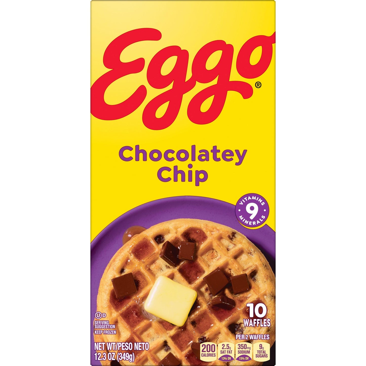 Eggo Frozen Waffles, Frozen Breakfast, Breakfast Food, Chocolatey Chip, 12.3oz Box (10 Waffles)