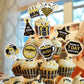 NANAGALI Happy Retirement Cupcake Toppers, 36 Pcs Gold Glitter Cake Decorations, Paper, No DIY, Retirement Theme