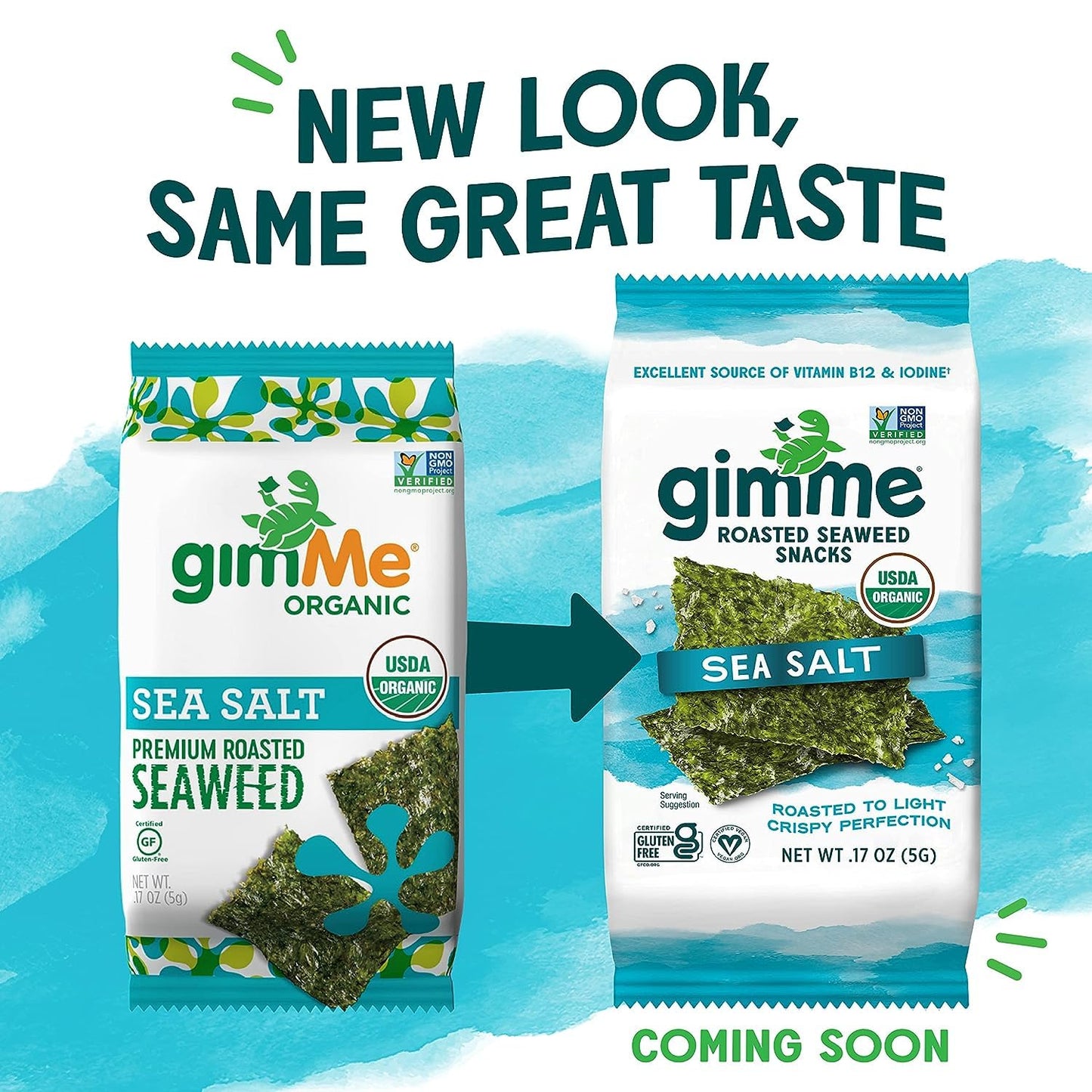 Gimme Seaweed - Sea Salt - Organic Roasted Seaweed Sheets - Keto, Vegan, Gluten Free - Great Source Of Iodine & Omega 3S - Healt