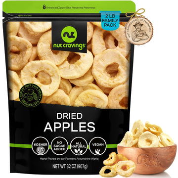 NUT CRAVINGS Dry Fruits - Dried Apple Rings Slices, No Sugar Added - Chewy Soft Texture (32oz - 2 LB) Packed Fresh in Resealable