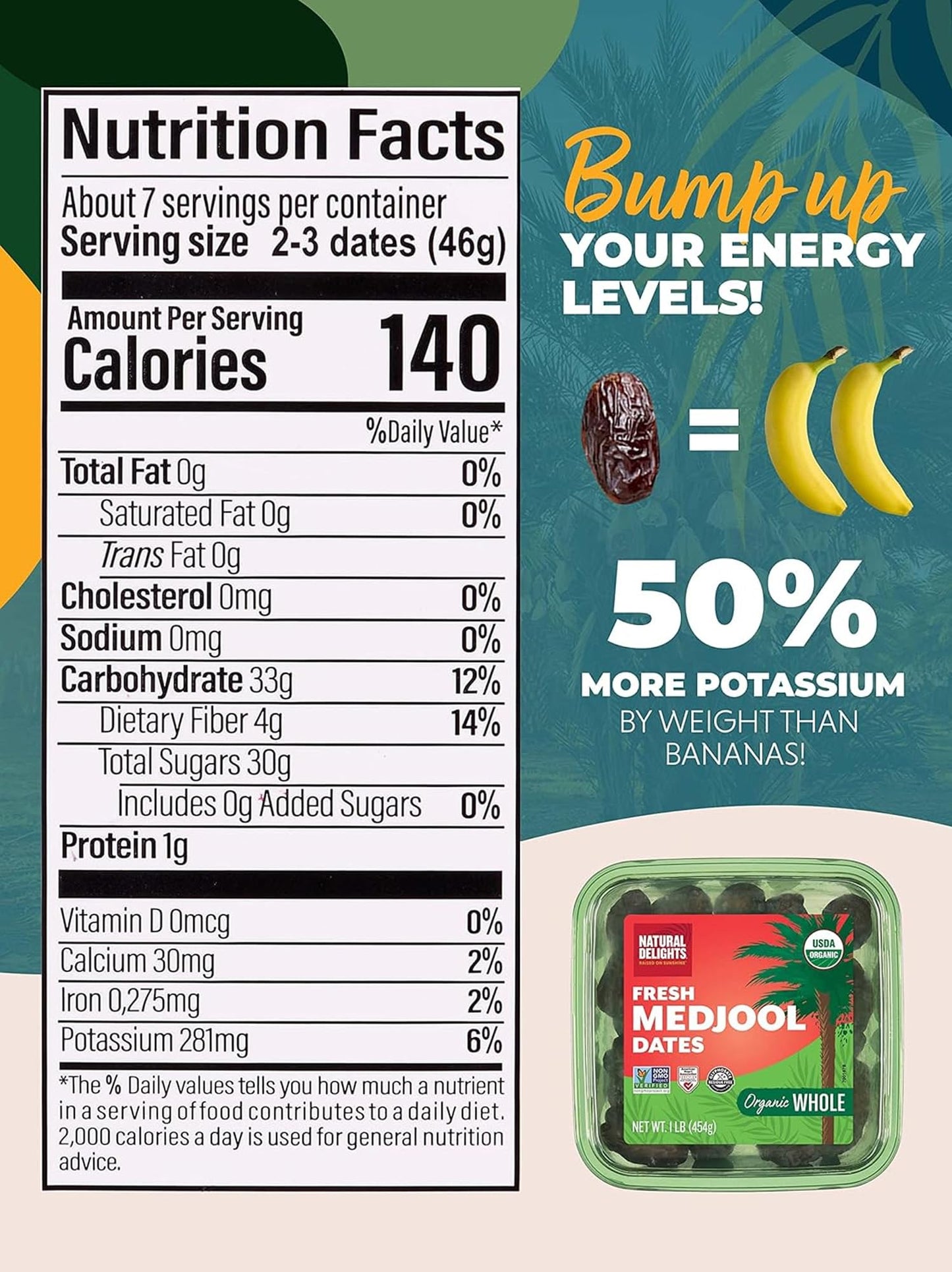 Natural Delights Organic Medjool Dates Whole - USDA Certified Organic Fruit  Good Source of Fiber & Potassium  Naturally Sweet  Snack for On-the-Go  Large & Plump Dates - 12 oz Tub (Pack of 2)