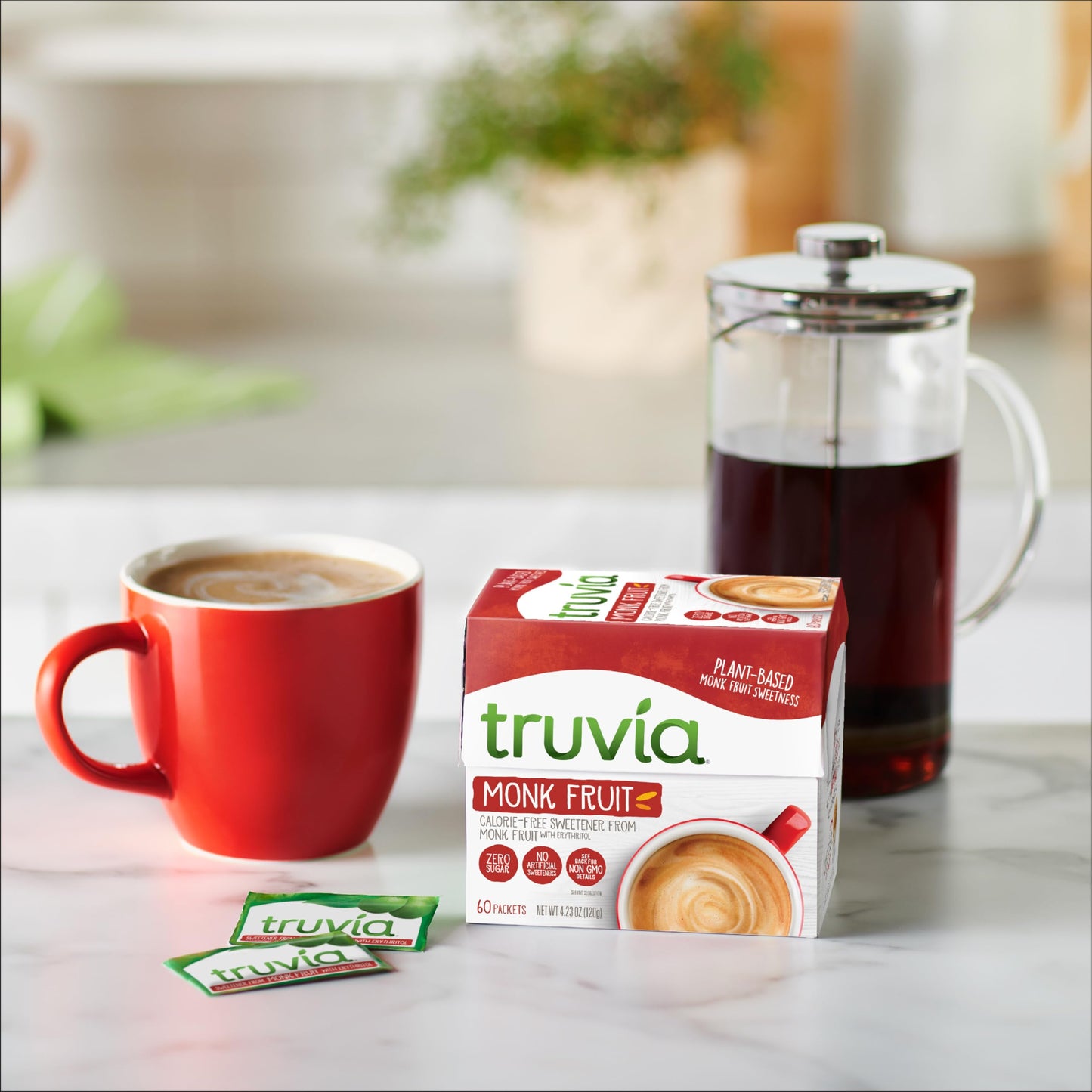Truvia Calorie-Free Sweetener from the Monk Fruit Packets, 60 Count Monkfruit Box (Pack of 2)