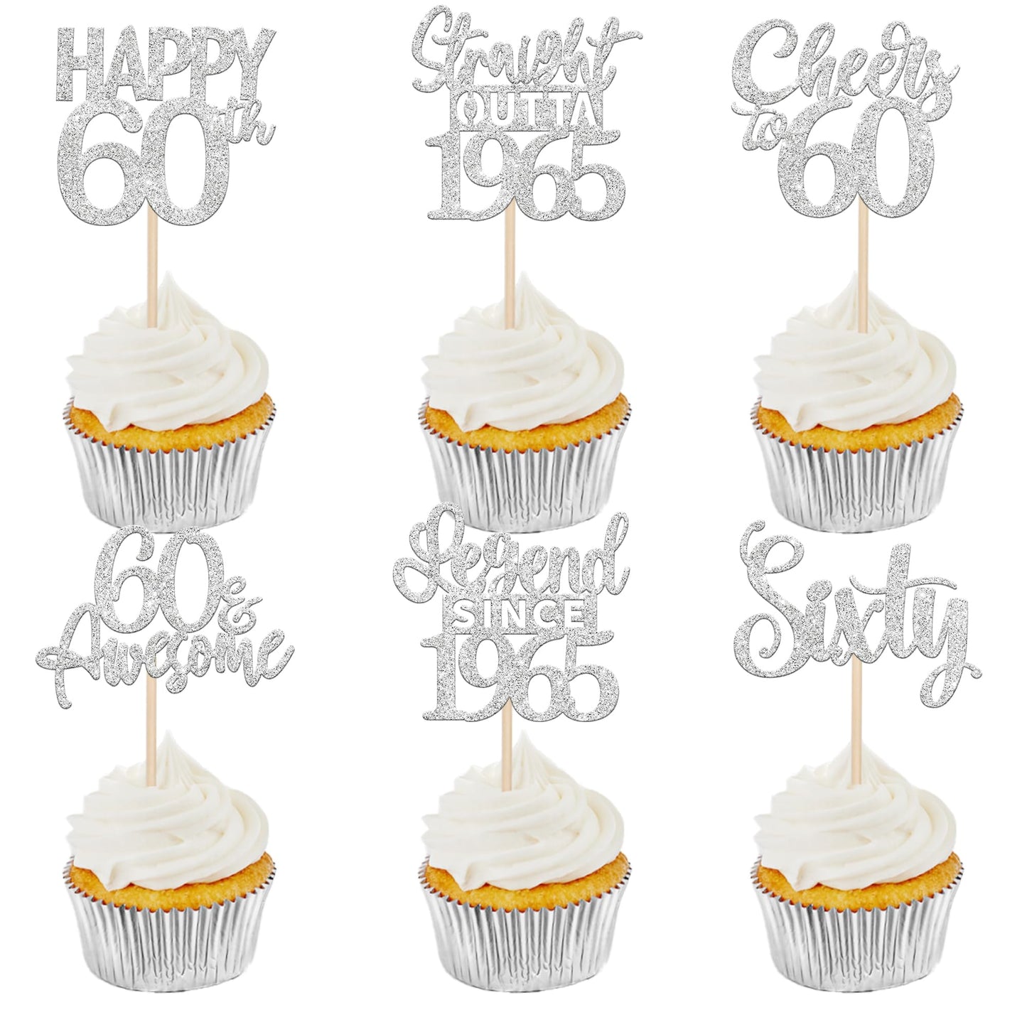 24PCS Happy 60th Birthday Cupcake Toppers Sixty Straight Outta 1965 Cupcake Picks Cheers to 60 Lengend Since 1965 Cake Decoratio