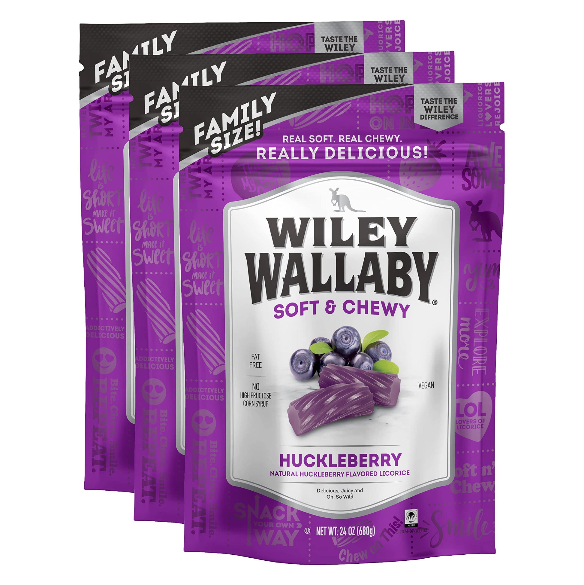 Wiley Wallaby Licorice 24 Ounce Classic Gourmet Soft & Chewy Australian Huckleberry Licorice Candy Twists, 3 Pack