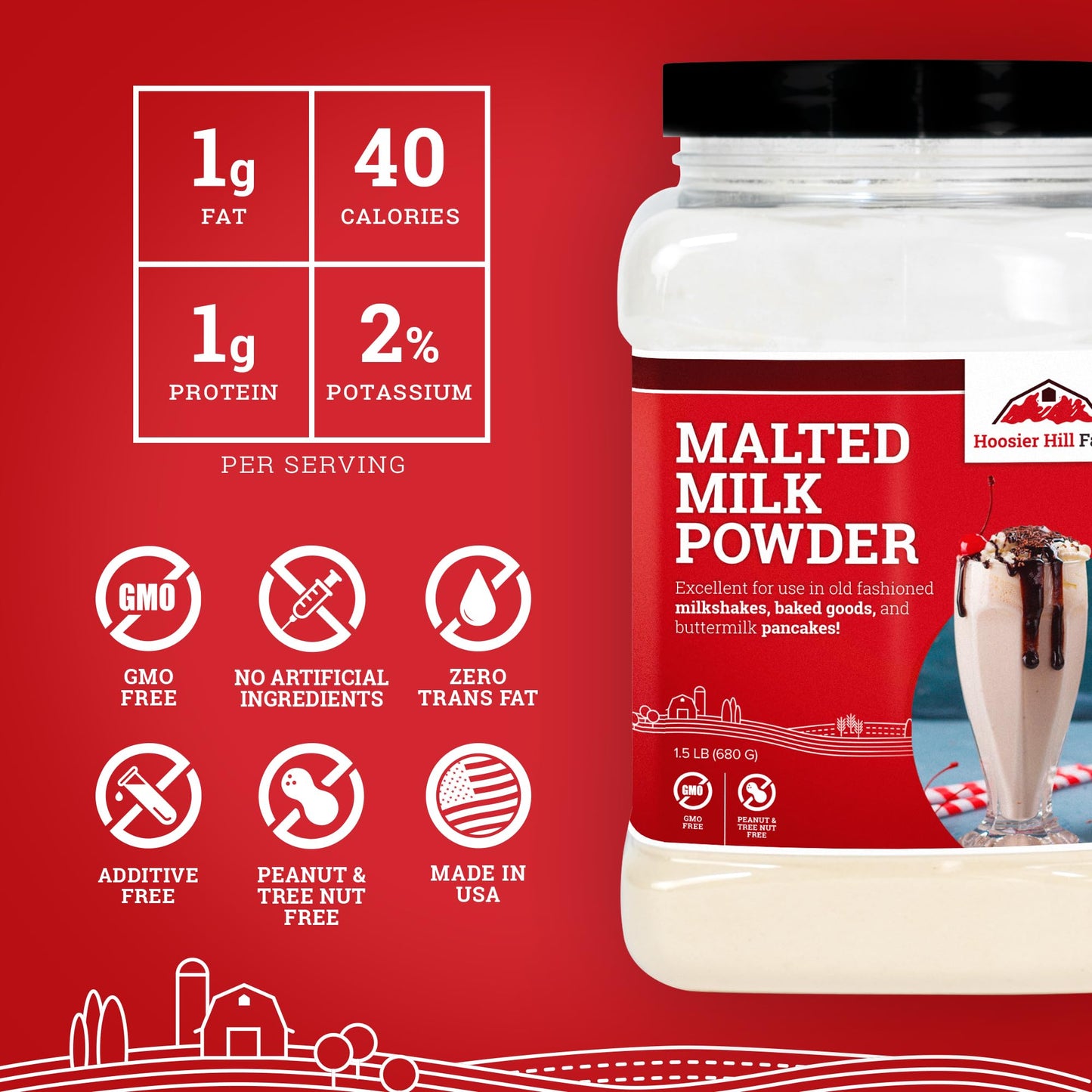 Hoosier Hill Farm Malted Milk Powder, 1.5LB (Pack of 2)