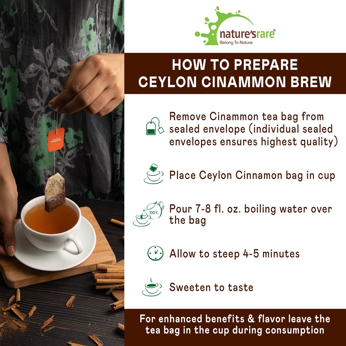 Natures Rare Organic Ceylon Cinnamon Tea Bags - 40 Count (Pack of 2)