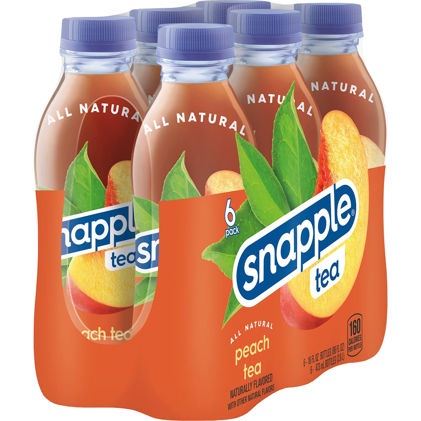 Snapple Peach Tea, 16 fl oz recycled plastic bottle, 6 pack